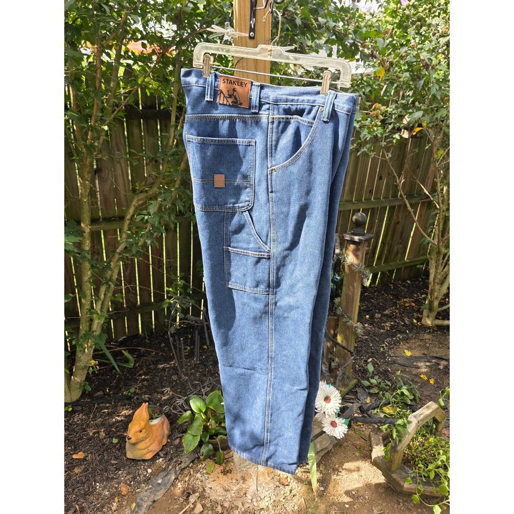 Stanley Fleece Lined Carpenter Jeans Mens 38x34 Blue Denim Work Pants Insulated